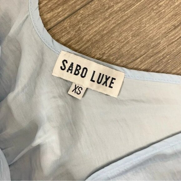 Sabo Skirt Luxe Heather Choker Mini Dress blue tie neck deep V-neck size XS - Picture 9 of 10